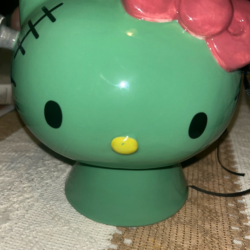 Blue Sky Hello Kitty Frankenstein Ceramic candy pot with Pink bow